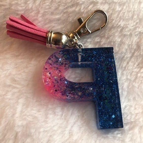 Handmade P Blue & Pink Resin Key Chain Bag Charm - Picture 5 of 7